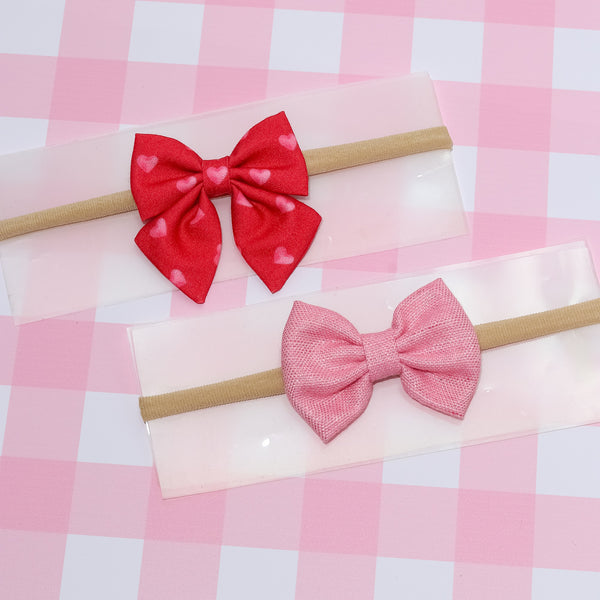 Heart Print Sailor Bow & Bow Headband Set- Red & Light Pink