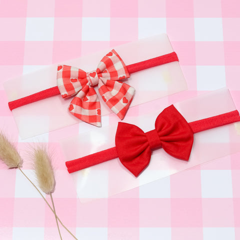 Checkered Sailor Bow & Bow Headband Set- Red