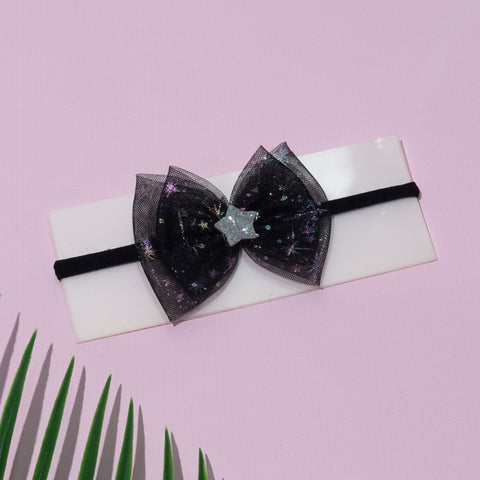 Star Embellished Tulle Bow Headband- Black