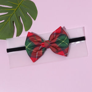 Kids Checked Bow Headband- Red & Green