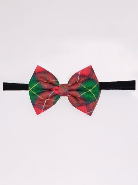 Kids Checked Bow Headband- Red & Green