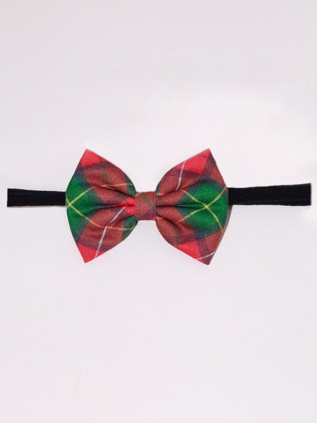 Christmas Checked Bow Headband- Red & Green