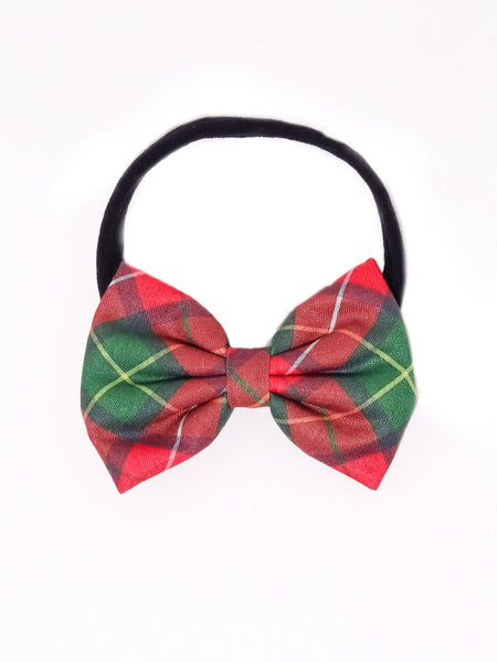 Kids Checked Bow Headband- Red & Green