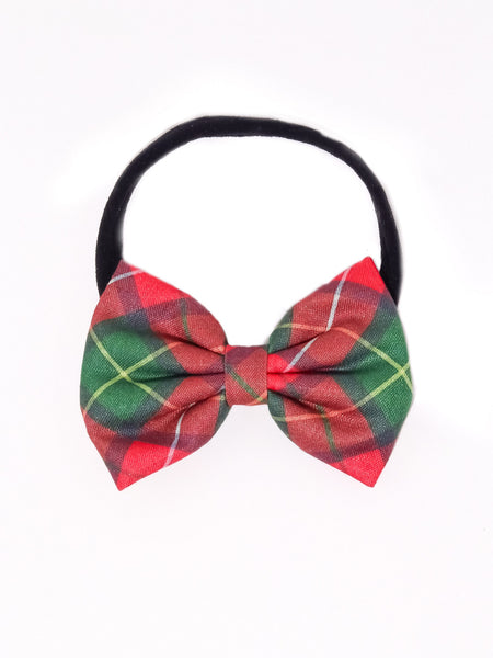 Christmas Checked Bow Headband- Red & Green