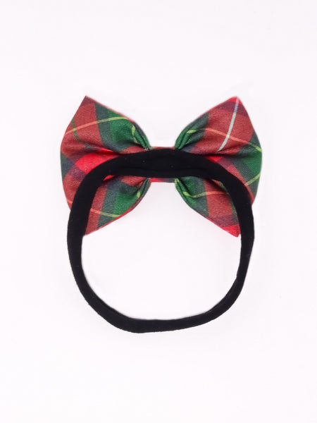 Kids Checked Bow Headband- Red & Green