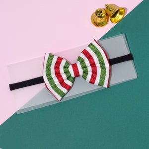 Christmas Striped Bow Headband- Red, Green & White