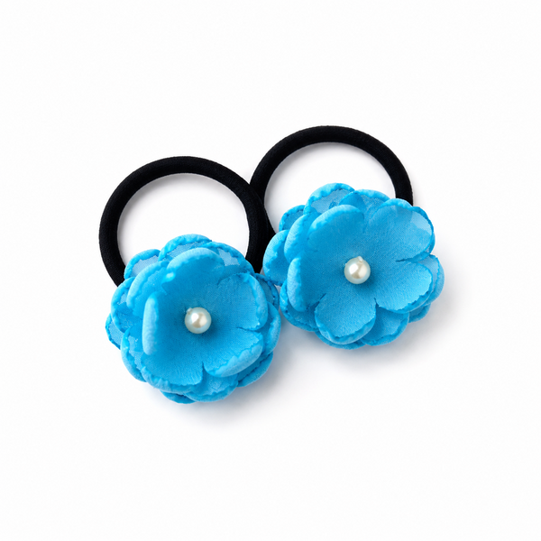 Set of 2 Pearl Flower Hair Rubber Bands- Blue