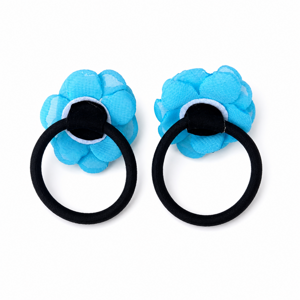 Set of 2 Pearl Flower Hair Rubber Bands- Blue