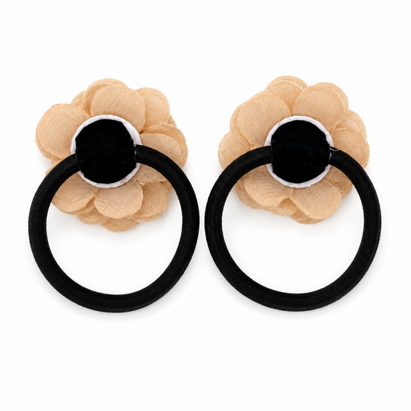 Set of 2 Pearl Flower Hair Rubber Bands- Beige