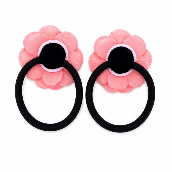 Set of 2 Pearl Flower Hair Rubber Bands- Coral Pink