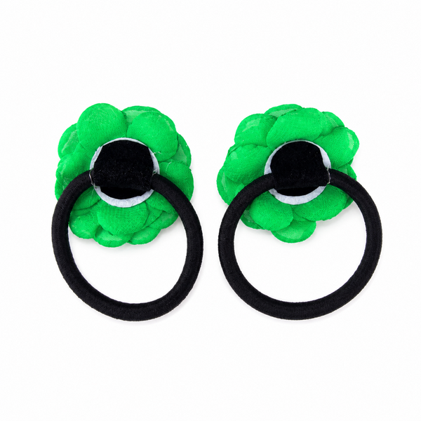 Set of 2 Pearl Flower Hair Rubber Bands- Green