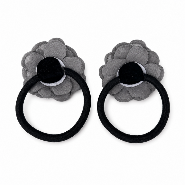 Set of 2 Pearl Flower Hair Rubber Bands- Grey