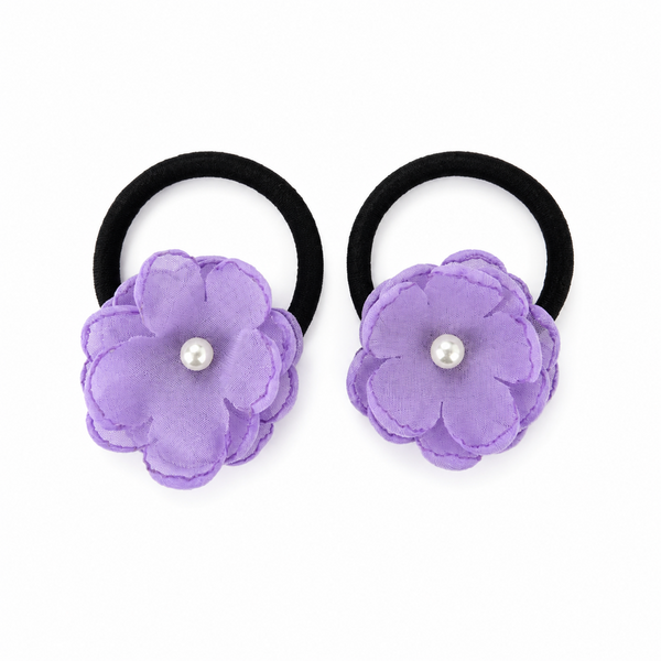 Set of 2 Pearl Flower Hair Rubber Bands- Purple