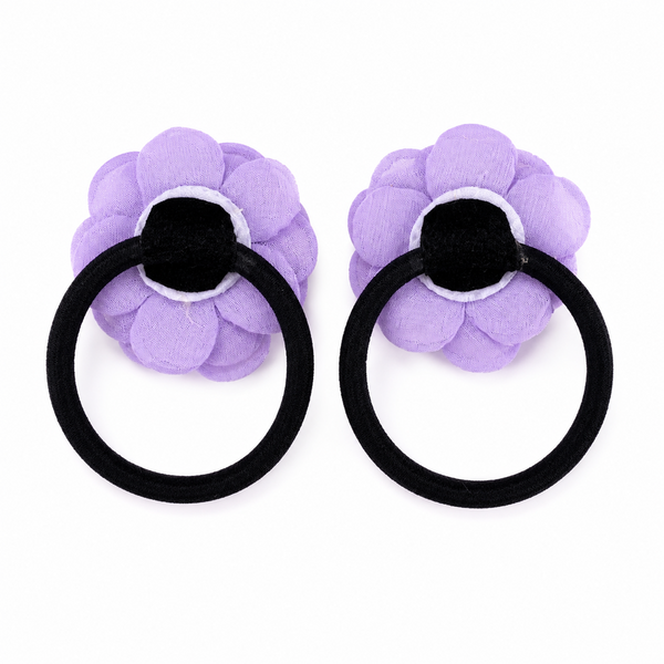 Set of 2 Pearl Flower Hair Rubber Bands- Purple