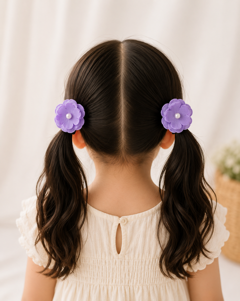 Set of 2 Pearl Flower Hair Rubber Bands- Purple