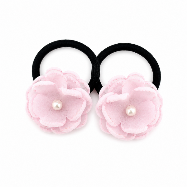 Set of 2 Pearl Flower Hair Rubber Bands- Pink