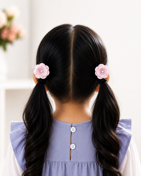 Set of 2 Pearl Flower Hair Rubber Bands- Pink