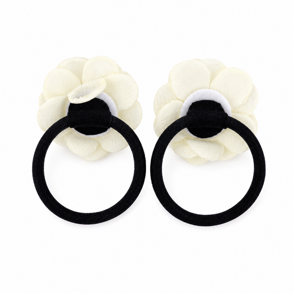 Set of 2 Pearl Flower Hair Rubber Bands- White