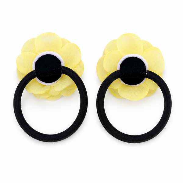 Set of 2 Pearl Flower Hair Rubber Bands- Yellow