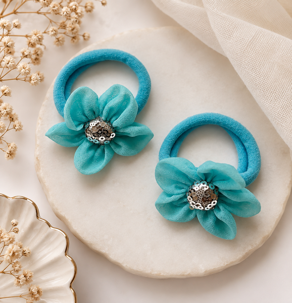 Sequin Flower Rubber Band- Blue