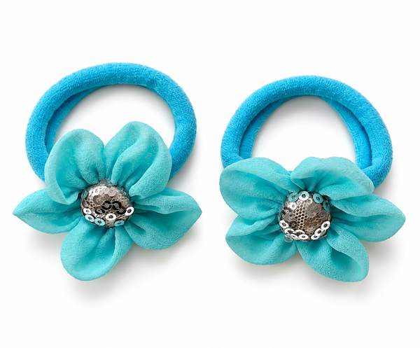 Sequin Flower Rubber Band- Blue