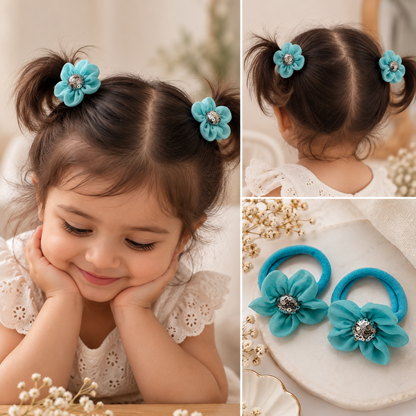 Sequin Flower Rubber Band- Blue