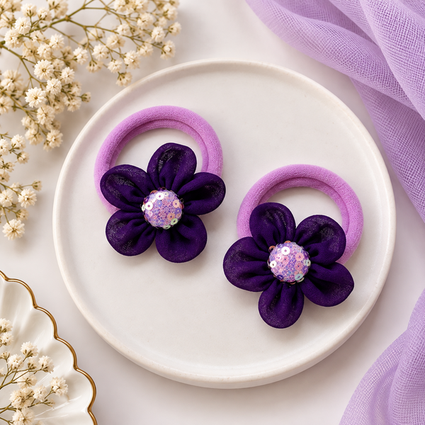 Sequin Flower Rubber Band- Purple