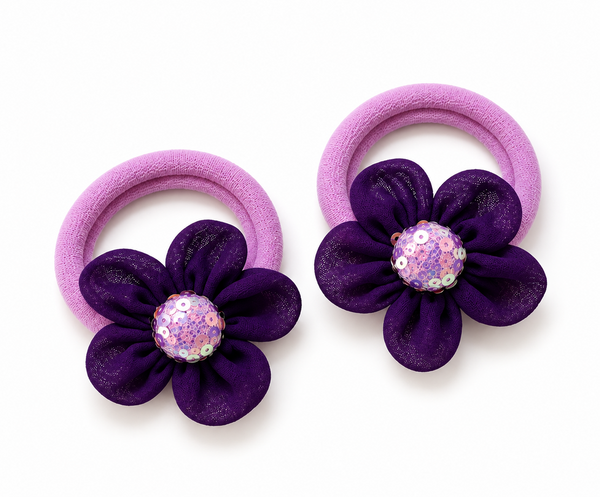 Sequin Flower Rubber Band- Purple