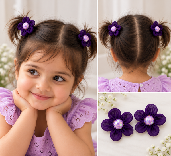Sequin Flower Rubber Band- Purple