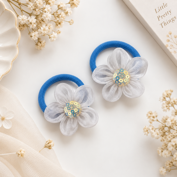 Sequin Flower Rubber Band- White