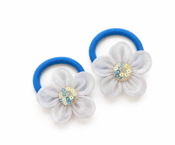 Sequin Flower Rubber Band- White