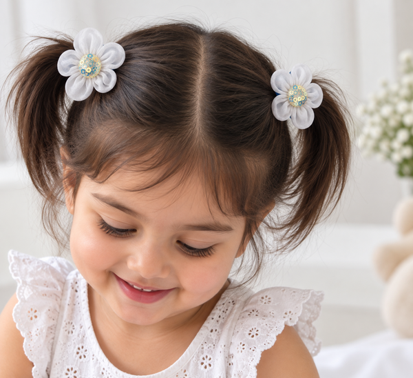 Sequin Flower Rubber Band- White