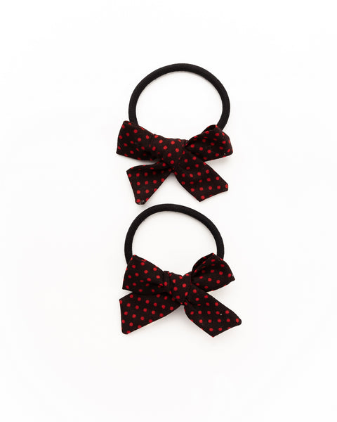 Handmade Tiny Knot Polka Dot Hair Tie Set- Black