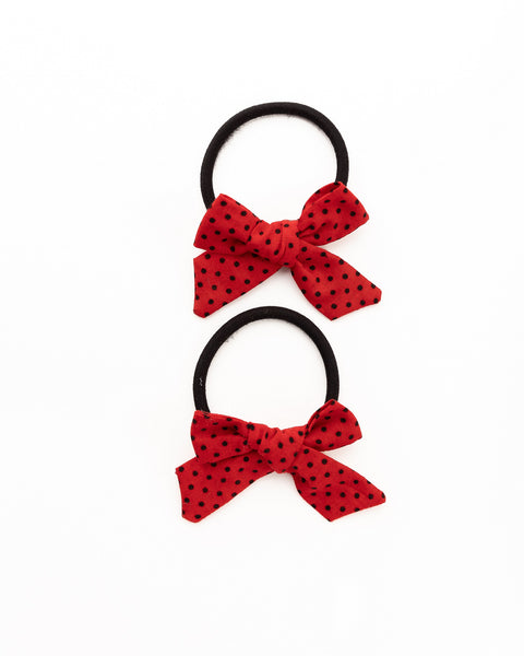 Handmade Tiny Knot Polka Dot Hair Tie Set- Red