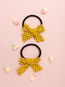 Handmade Tiny Knot Polka Dot Hair Tie Set- Yellow