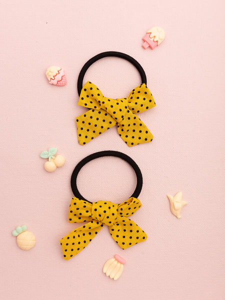 Handmade Tiny Knot Polka Dot Hair Tie Set- Yellow