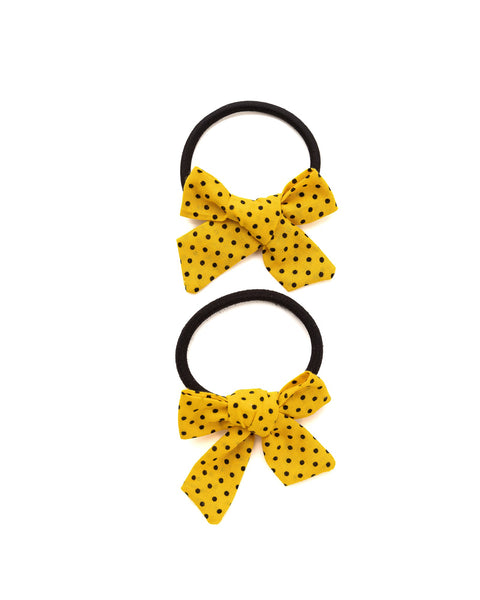 Handmade Tiny Knot Polka Dot Hair Tie Set- Yellow