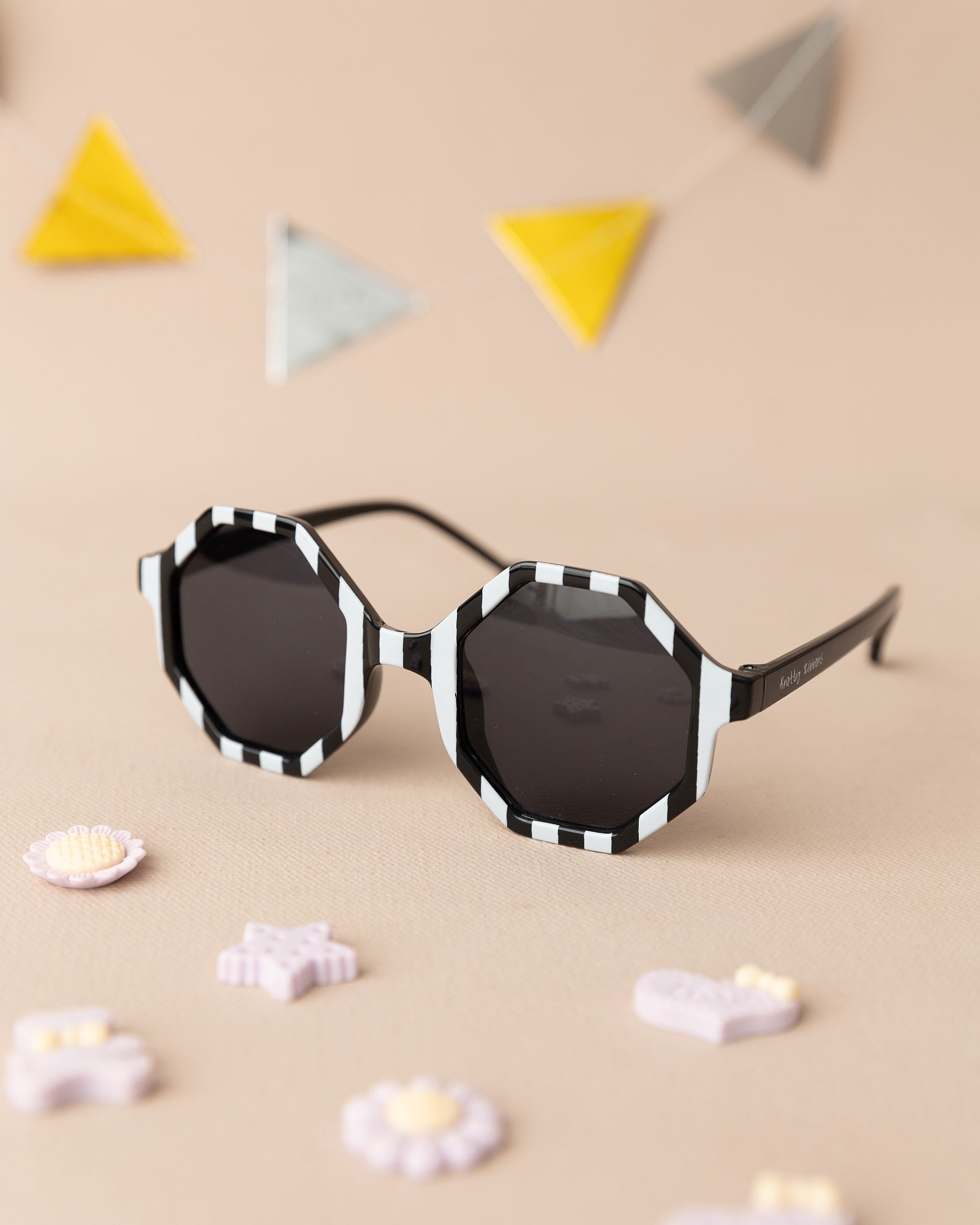 Striped Hexagon Sunglasses for Kids- Black & White