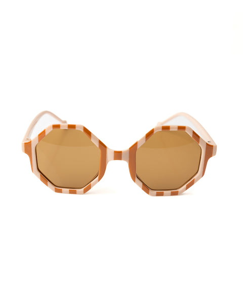 Striped Hexagon Sunglasses for Kids- White & Orange