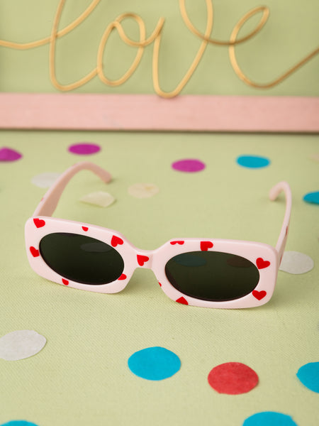 Kids Heart Printed Sunglasses - Light Pink