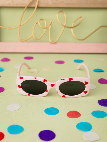 Kids Heart Printed Sunglasses - Light Pink