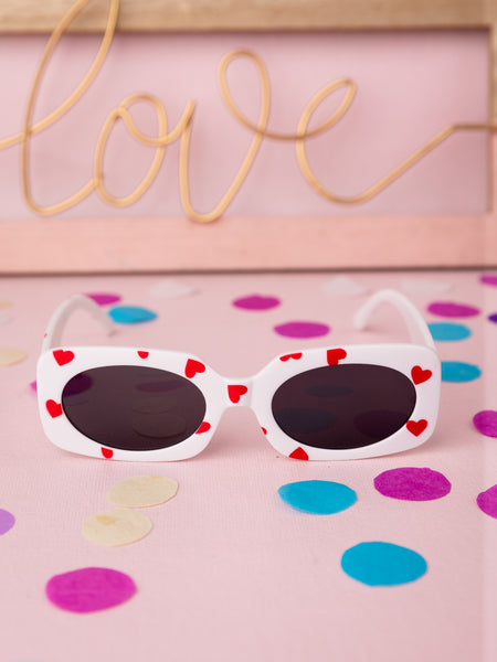 Kids Heart Printed Sunglasses - White