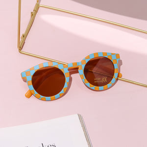 Checkered Sunglasses for Kids - Light Blue & Orange