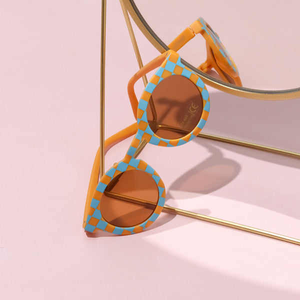 Checkered Sunglasses for Kids - Light Blue & Orange