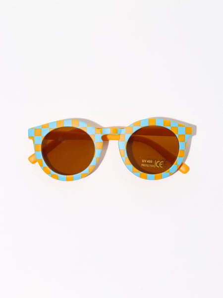 Checkered Sunglasses for Kids - Light Blue & Orange