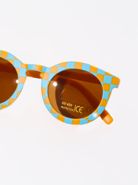 Checkered Sunglasses for Kids - Light Blue & Orange