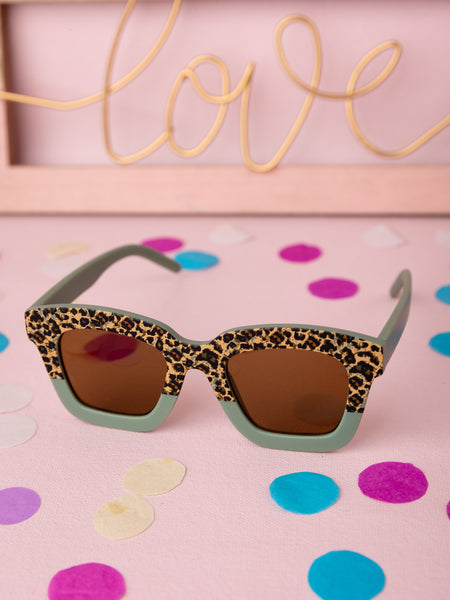 Kids Leopard Print Sunglasses - Pistachio