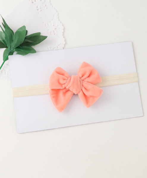 Velvet Knot Bow Headband - Peach