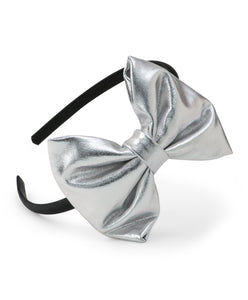Leather Bow Hair Band - Silver