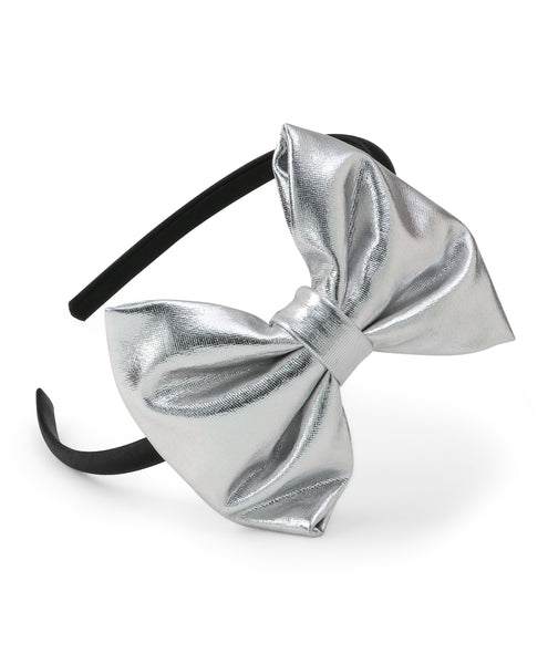 Leather Bow Hair Band - Silver